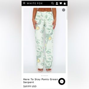 BRAND NEW NEVER WORN WITH TAGS Here To Stay Pants Green Serpent
